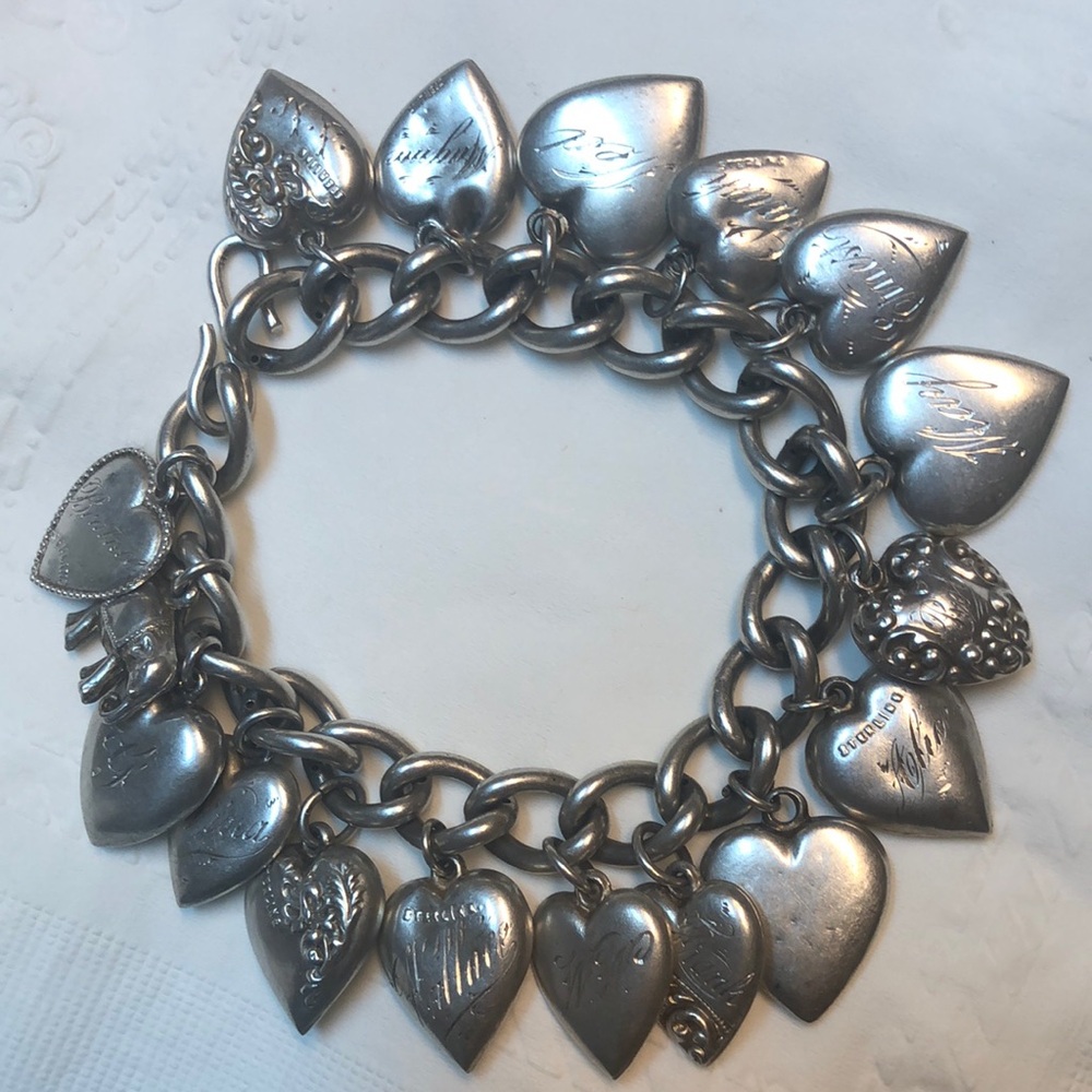 Victorian puffy heart charm bracelet